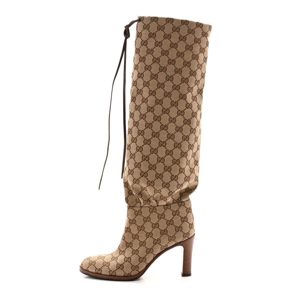 MONOGRAM MALAGA KID LISA MID HEEL BOOTS BEIGE EBONY