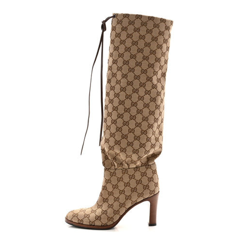 MONOGRAM MALAGA KID LISA MID HEEL BOOTS BEIGE EBONY