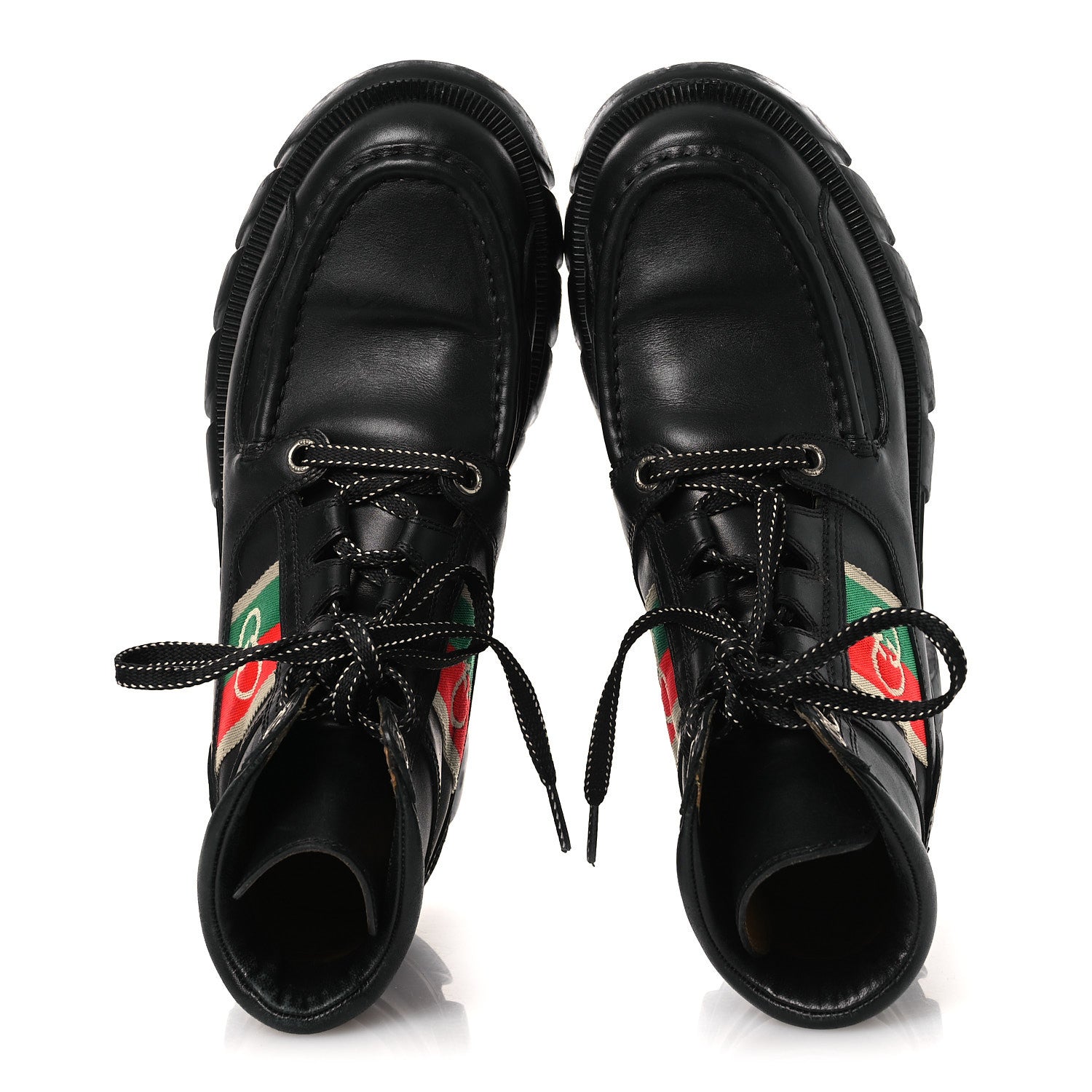 QUEBEC CALFSKIN WEB WOMENS INTERLOCKING G LACE UP COMBAT BOOTS BLACK MYSTIC WHITE GREEN RED