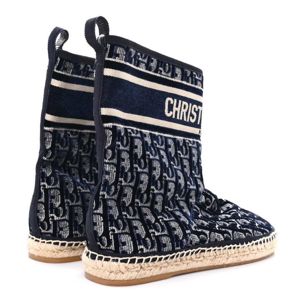 VELVET OBLIQUE GRANVILLE ESPADRILLE BOOTS DEEP BLUE
