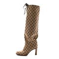 MONOGRAM MALAGA KID LISA MID HEEL BOOTS BEIGE EBONY