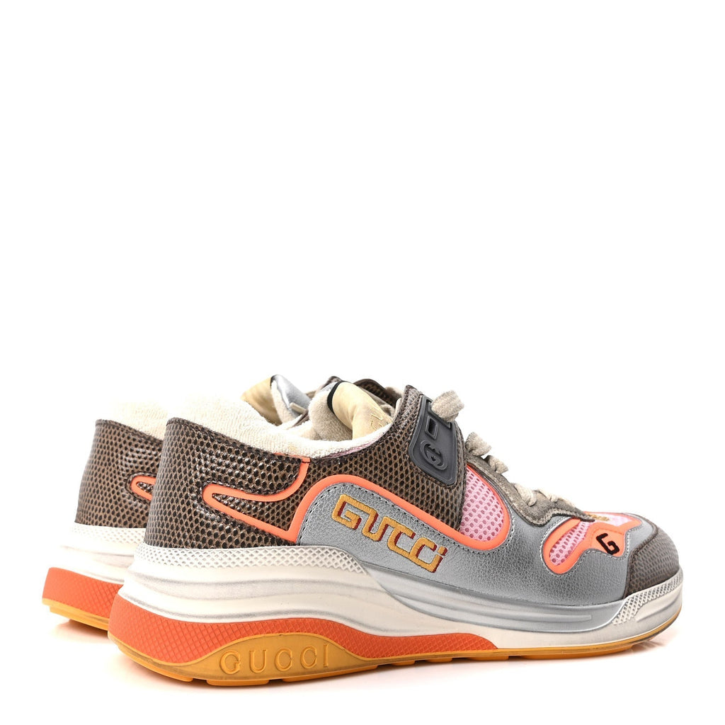 CALFSKIN SUEDE MESH LIZARD EMBOSSED WOMENS ULTRAPACE SNEAKERS SILVER ANTHRACITE NEON ORANGE