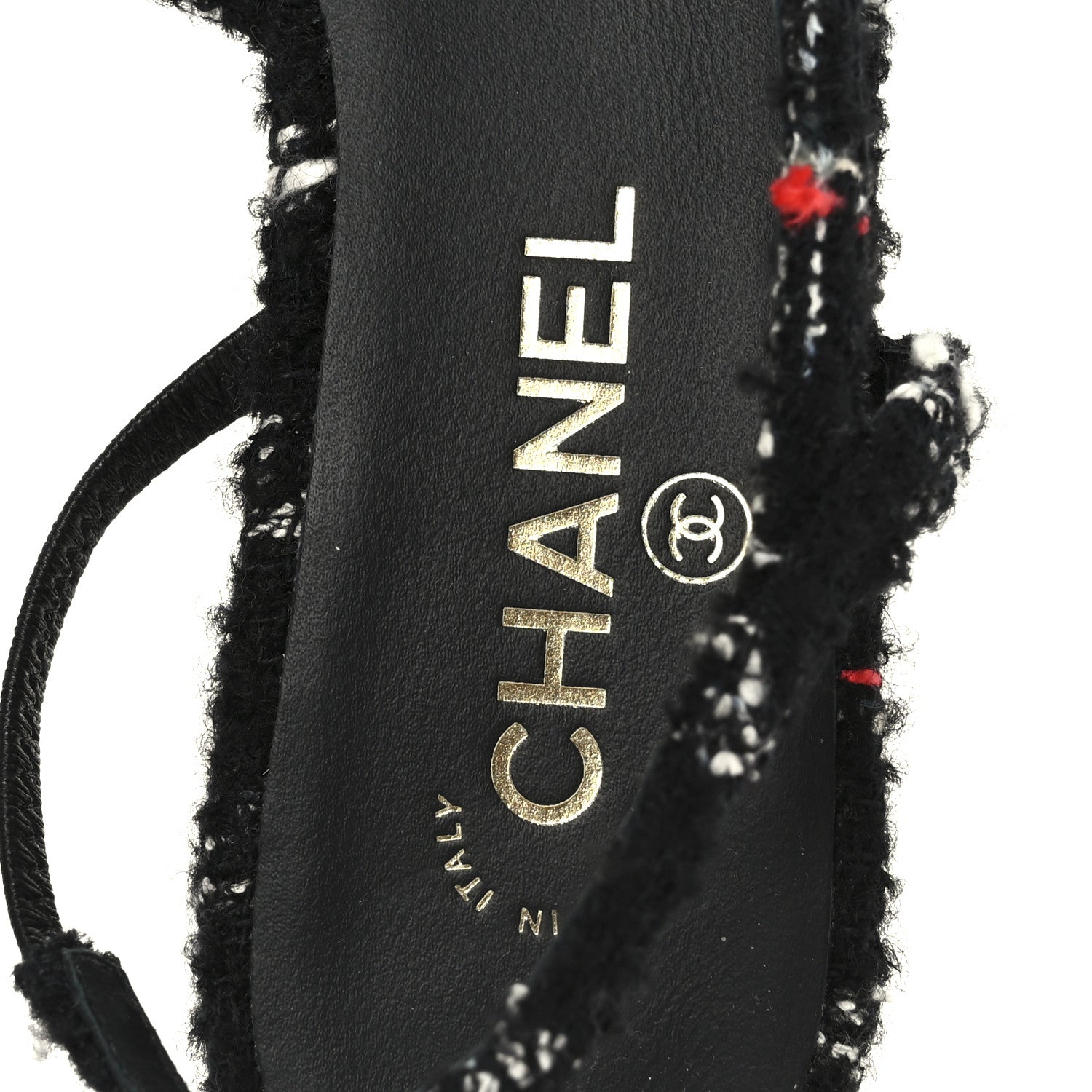 TWEED LAMBSKIN CAP TOE CC SLINGBACK FLATS BLACK WHITE MULTICOLOR