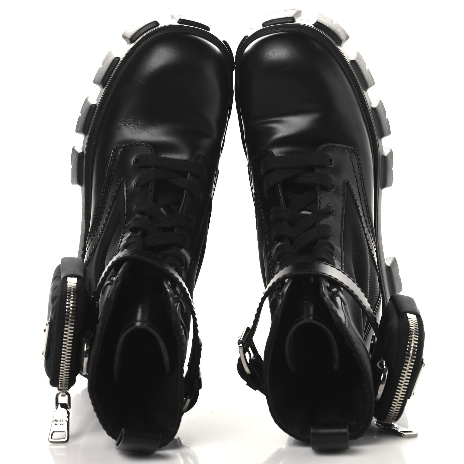 SPAZZOLATO ROIS RE-NYLON METAL TRIANGLE LOGO MONOLITH POUCH POCKET 55MM BOOTS BLACK