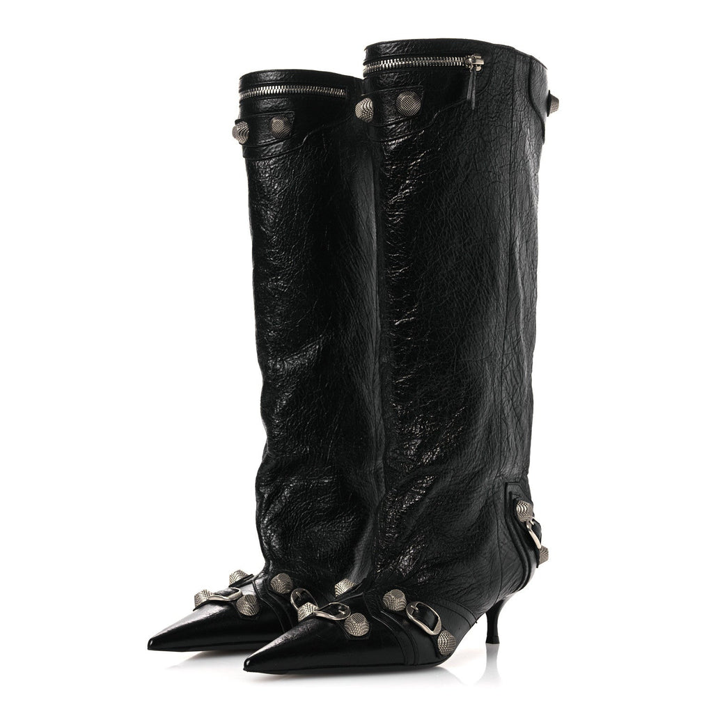 AGNEAU ARENA SPIKED CAGOLE 50MM WIDE BOOTS BLACK