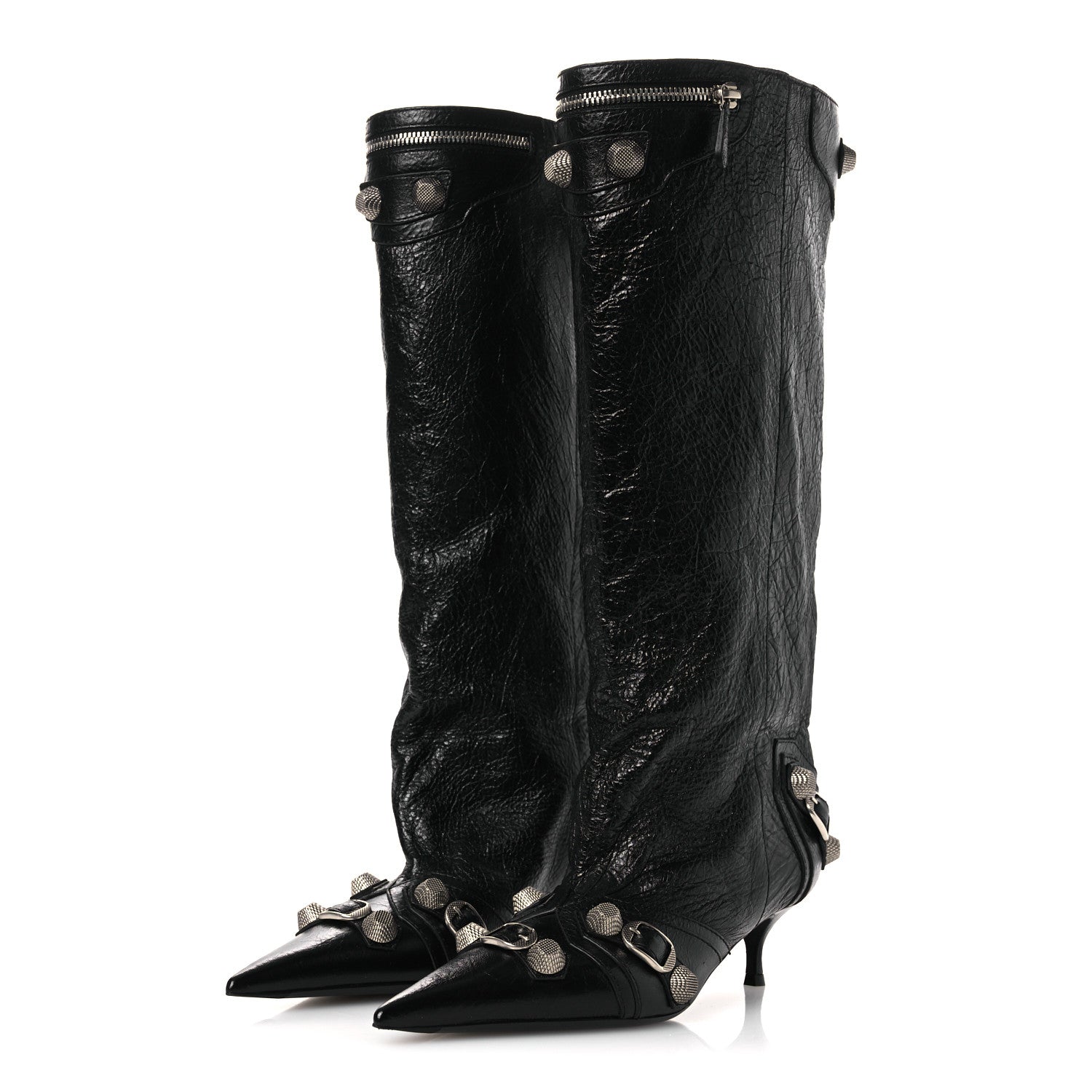 AGNEAU ARENA SPIKED CAGOLE 50MM WIDE BOOTS BLACK