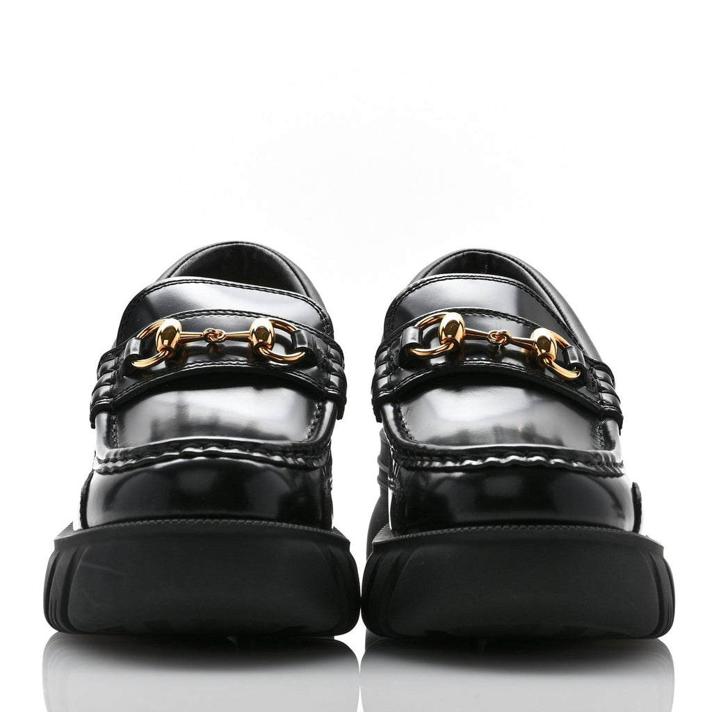 MAGNUM CALFSKIN NAPPA SAMOA WOMENS HORSEBIT PLATFORM CHUNKY LUG SOLE 40MM LOAFERS BLACK