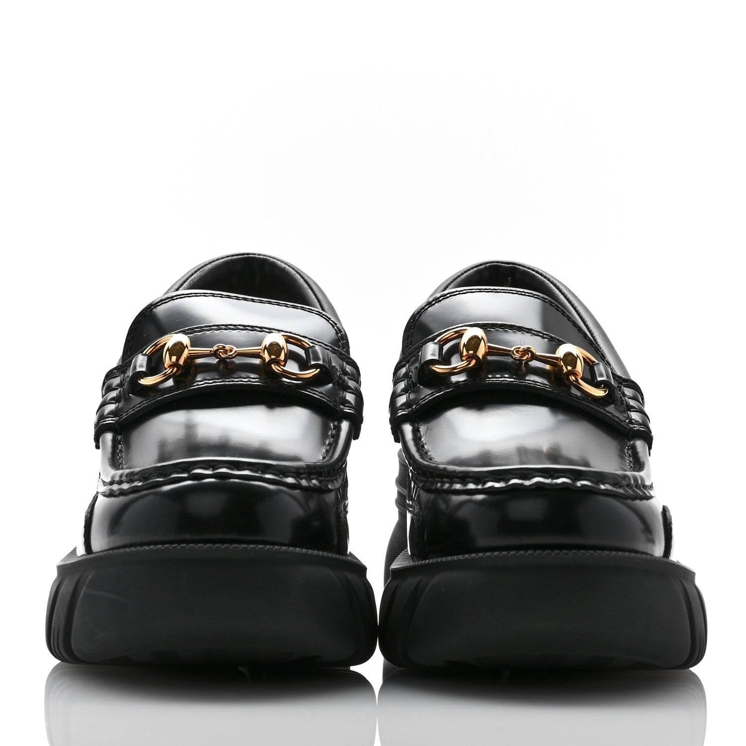MAGNUM CALFSKIN NAPPA SAMOA WOMENS HORSEBIT PLATFORM CHUNKY LUG SOLE 40MM LOAFERS BLACK