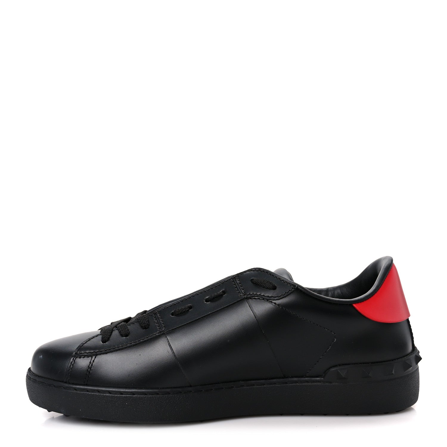 CALFSKIN MENS ROCKSTUD VLTN OPEN SNEAKERS BLACK RED