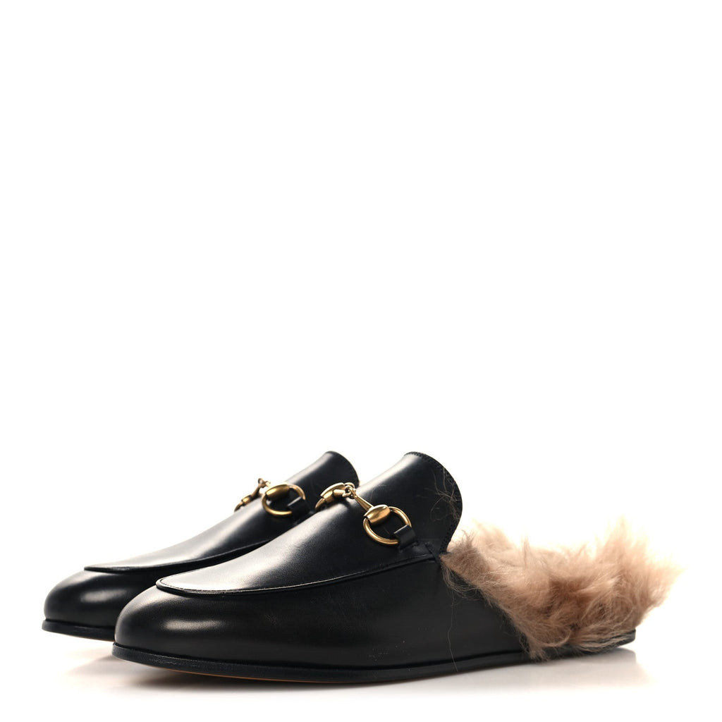 CALFSKIN FUR WOMENS PRINCETOWN SLIPPERS BLACK