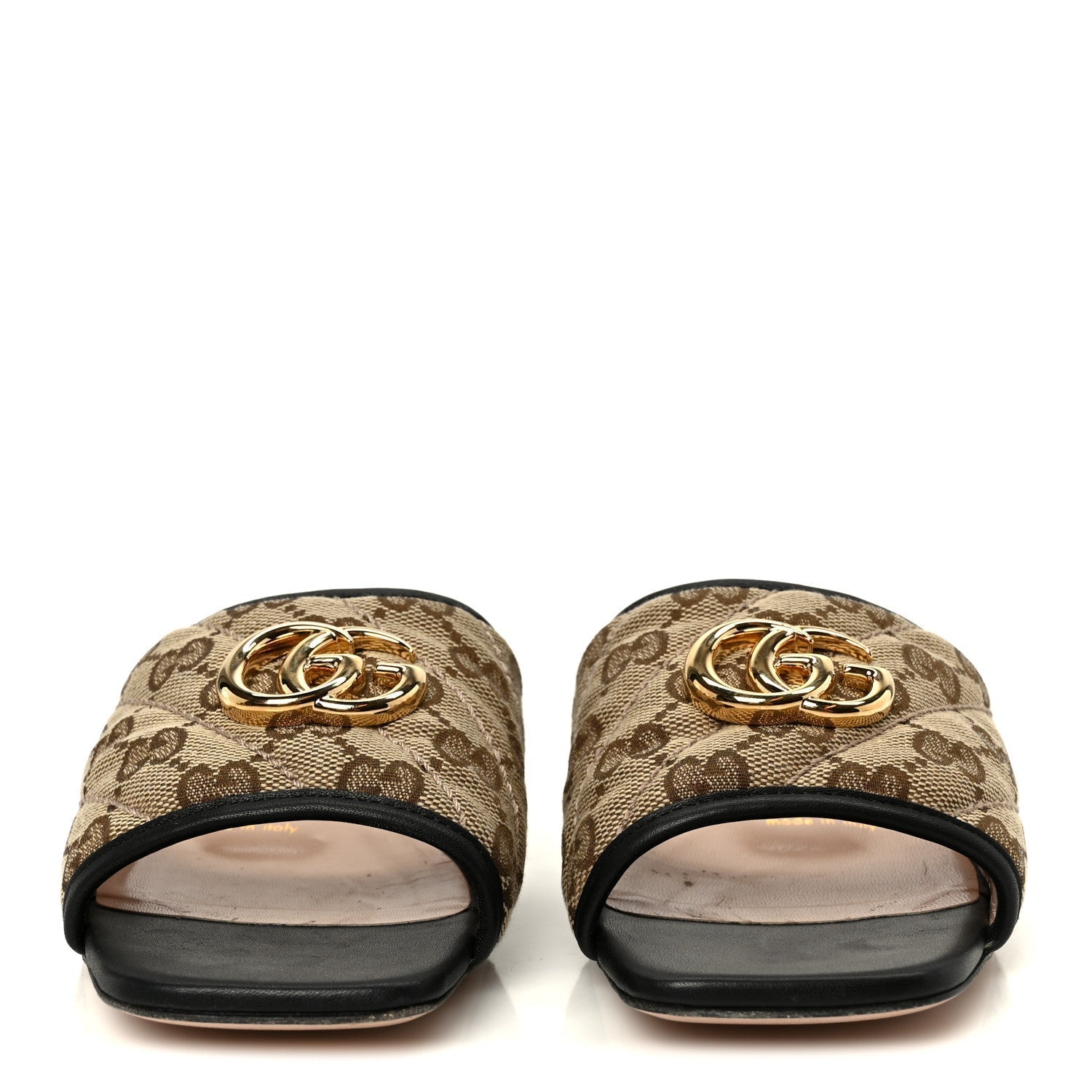 MONOGRAM MATELASSE DIAGONAL GG MARMONT FLAT SLIDE SANDALS BEIGE EBONY BLACK