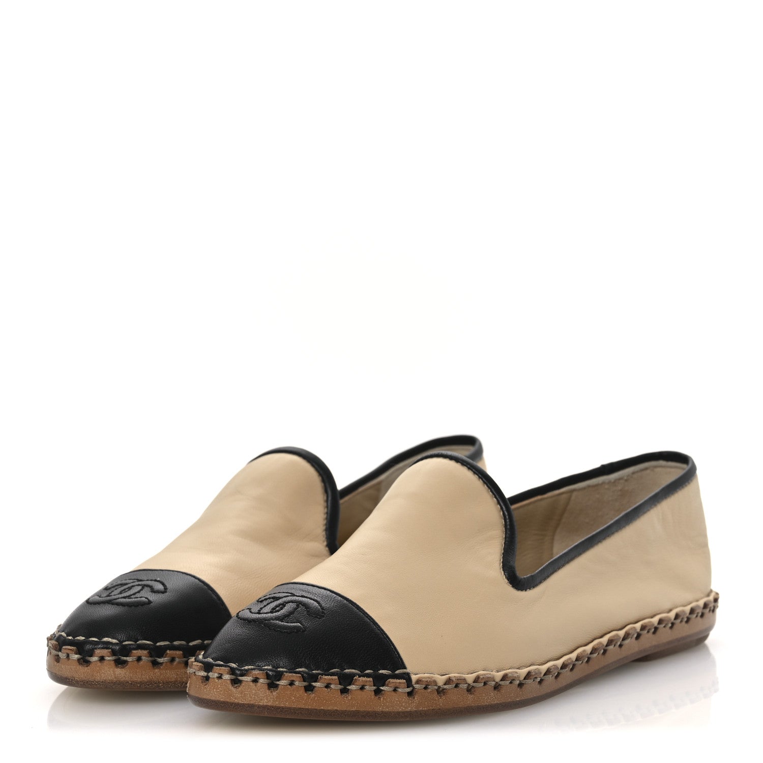 LAMBSKIN CHAIN CC MOCASSIN LOAFER ESPADRILLES BEIGE BLACK