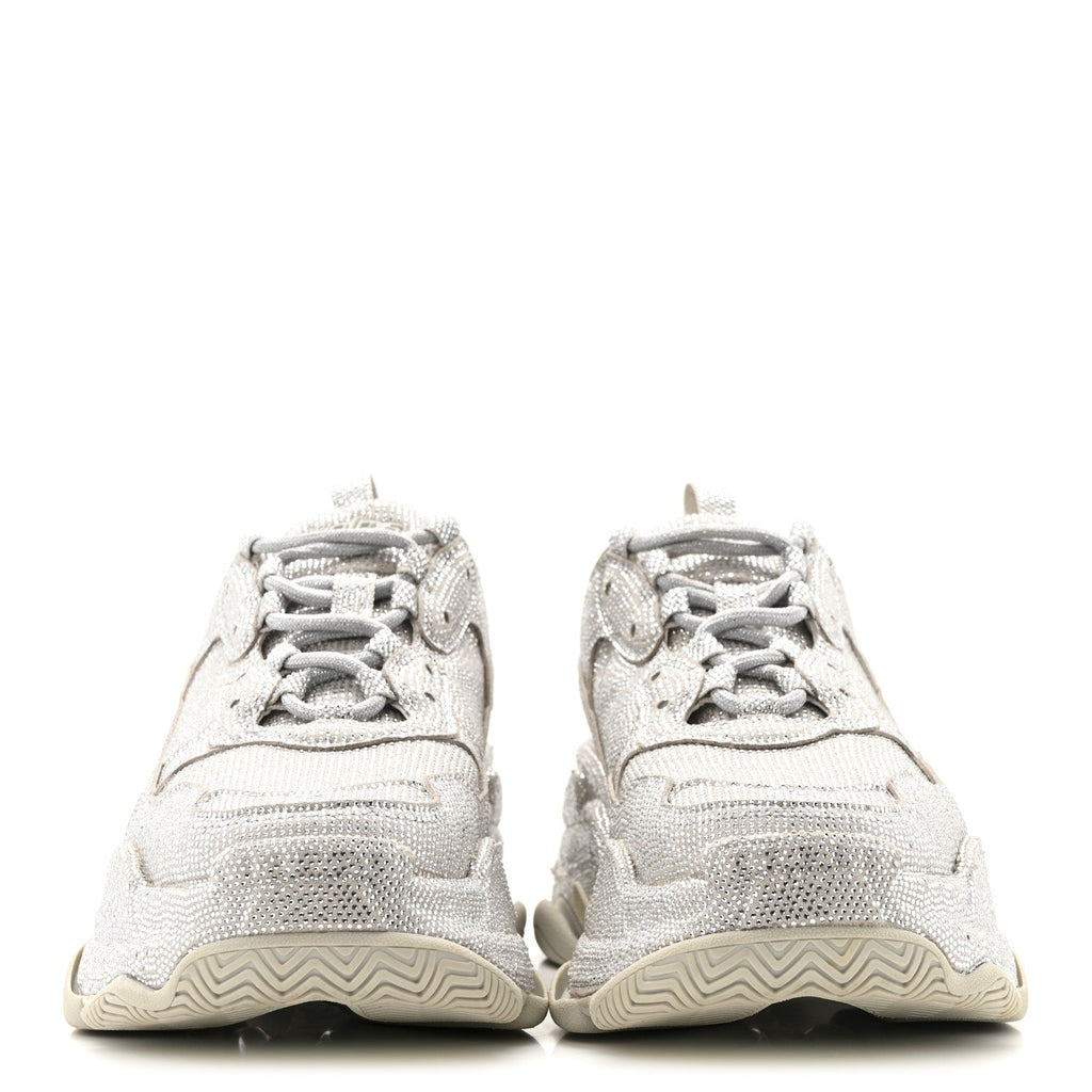 MICROFIBER STRASS EMBELLISHED WOMENS TRIPLE S SNEAKERS LIGHT GREY