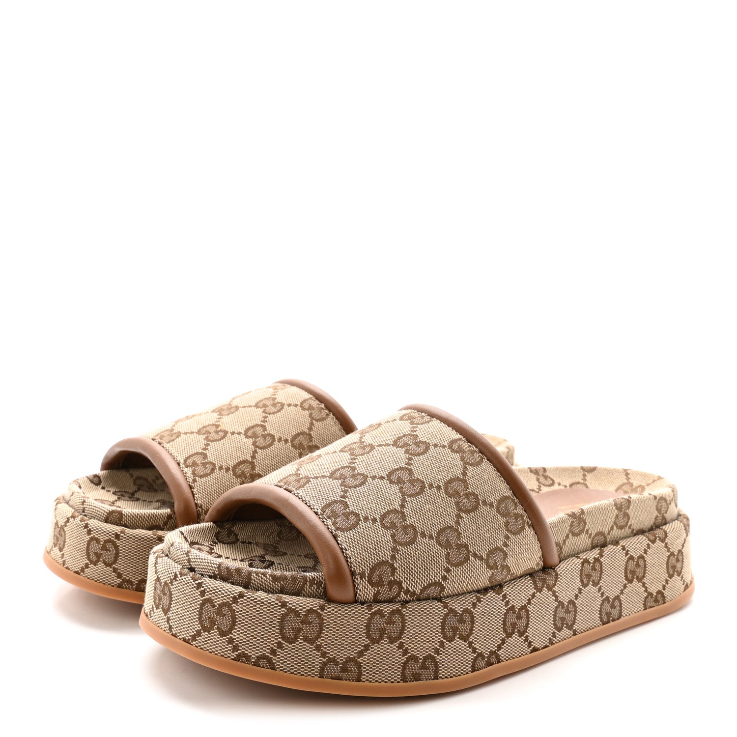 ORIGINAL GG CANVAS MONOGRAM WOMENS GG PLATFORM SANDALS BEIGE DARK BROWN