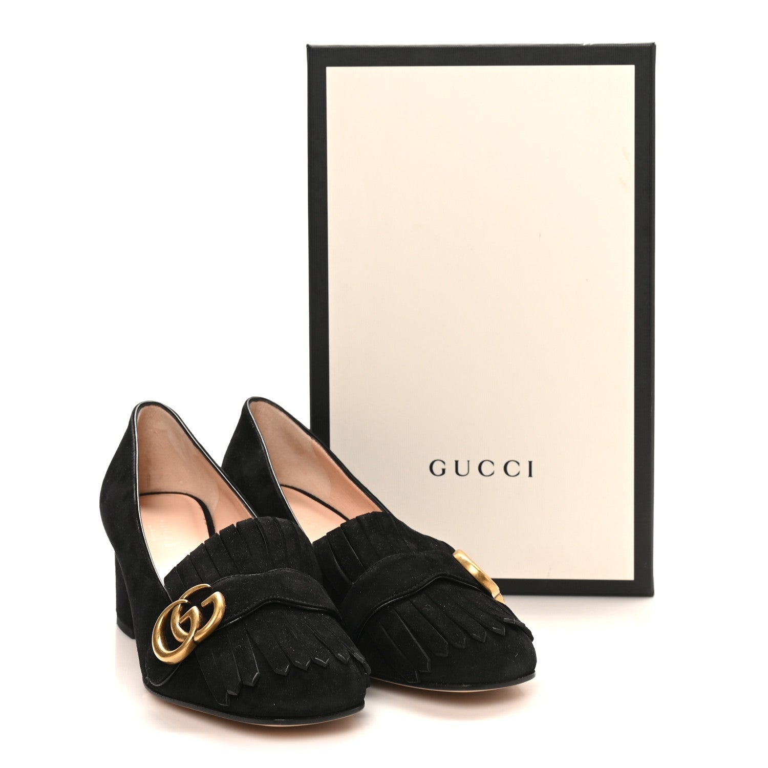 KID SCAMOSCIATO GG MARMONT FRINGE 50MM LOAFER PUMPS BLACK