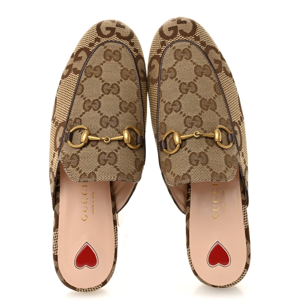 MONOGRAM JUMBO GG MALAGA KID WOMENS PRINCETOWN SLIPPERS CAMEL EBONY NEW ACERO BEIGE