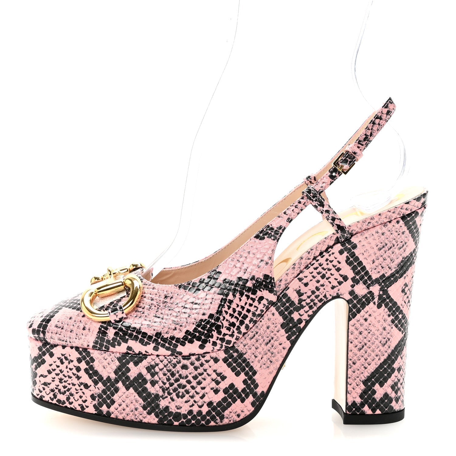 CALFSKIN PYTHON PRINT HORSEBIT PLATFORM /120MM SLINGBACK PUMPS WILD ROSE