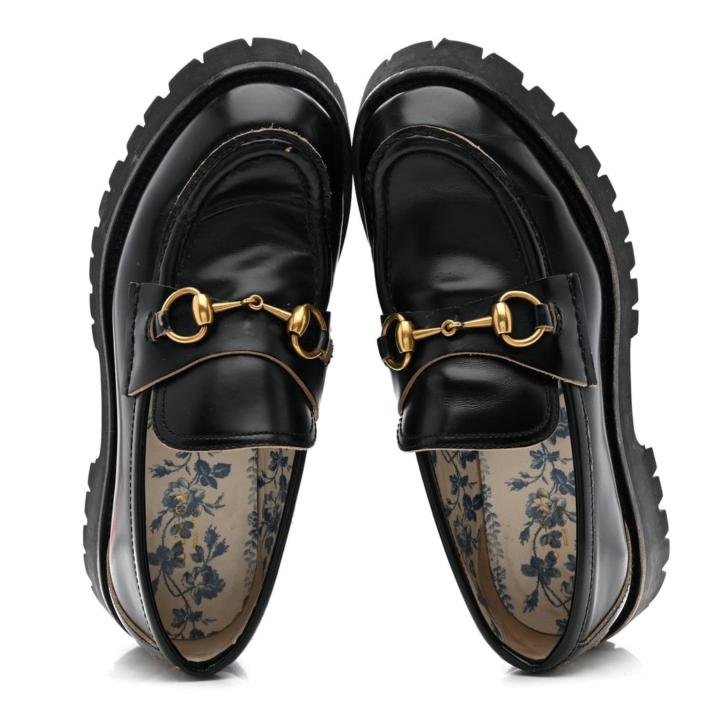 CORDOVAN LUX WOMENS HARALD HORSEBIT 25MM PLATFORM LOAFERS BLACK