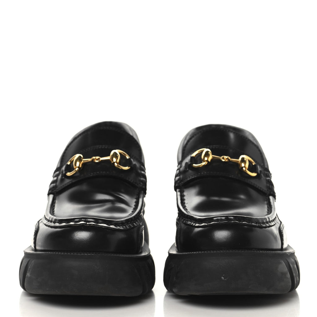 MAGNUM CALFSKIN NAPPA SAMOA WOMENS HORSEBIT PLATFORM CHUNKY LUG SOLE 40MM LOAFERS BLACK