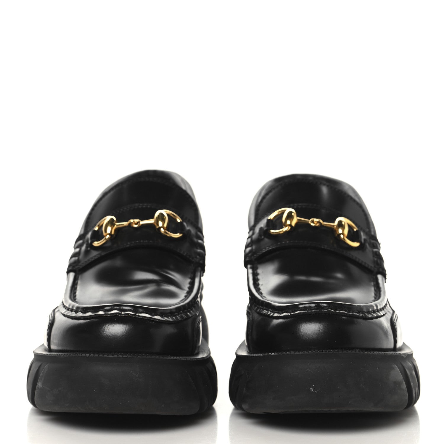 MAGNUM CALFSKIN NAPPA SAMOA WOMENS HORSEBIT PLATFORM CHUNKY LUG SOLE 40MM LOAFERS BLACK