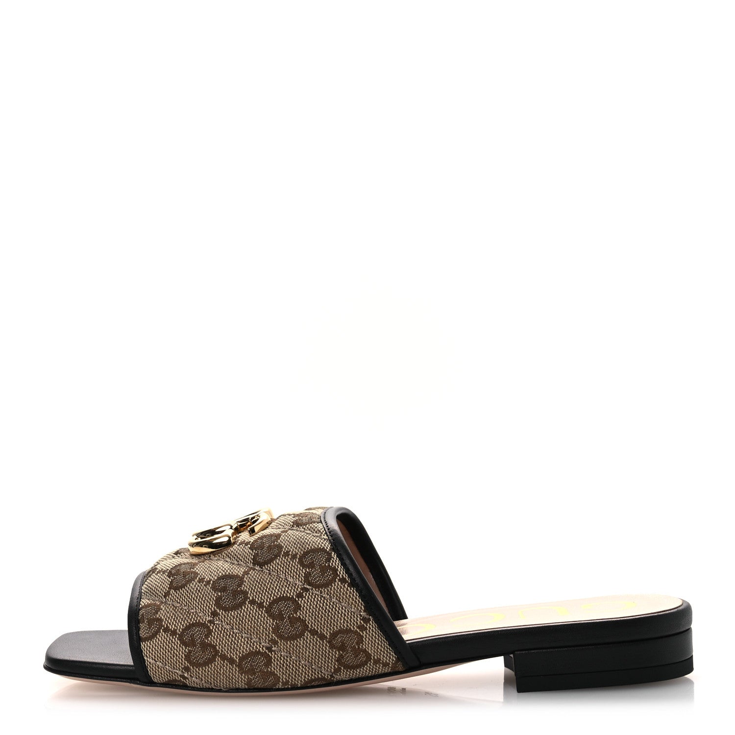 MONOGRAM MATELASSE DIAGONAL GG MARMONT FLAT SLIDE SANDALS BEIGE EBONY BLACK