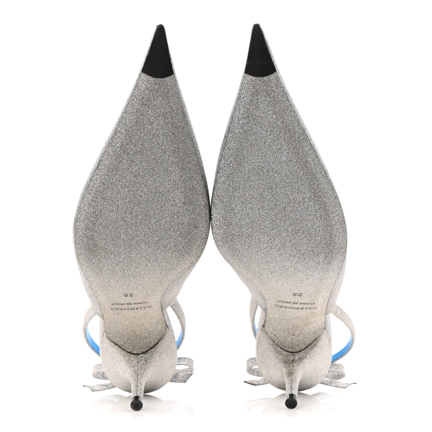GLITTER TOE KNIFE SLINGBACK MULES SILVER BLUE