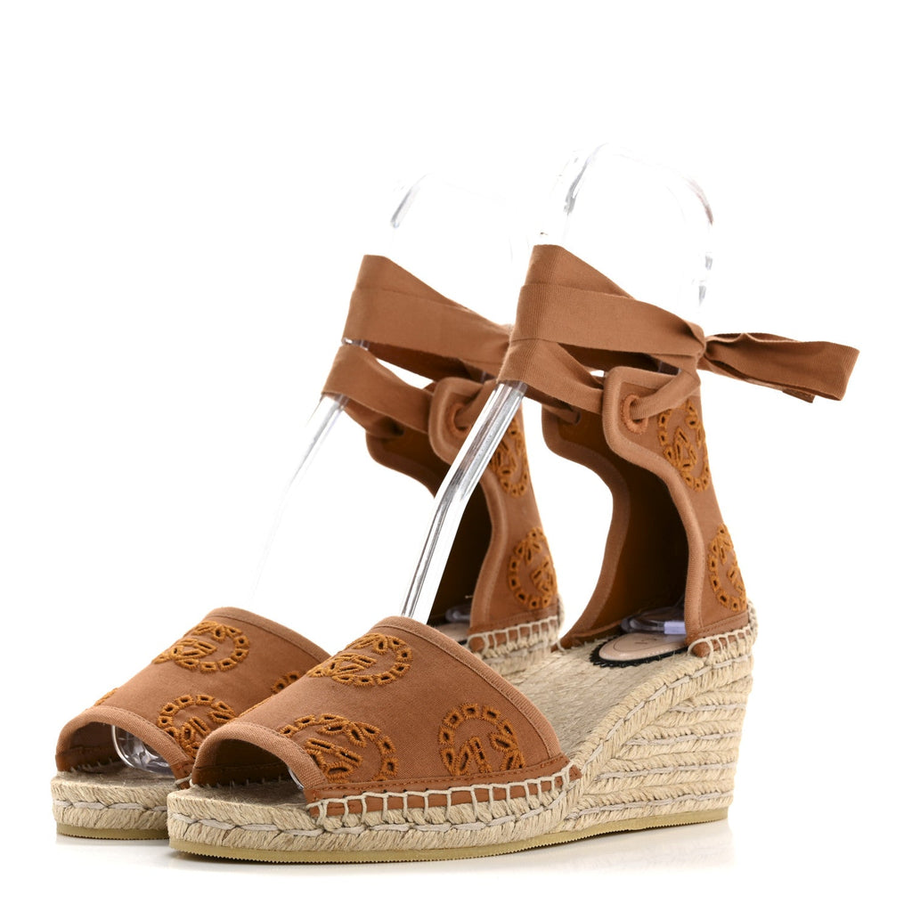 CANVAS DAMITA GG EYELET ESPADRILLE WEDGE SANDALS BLONDIE COGNAC