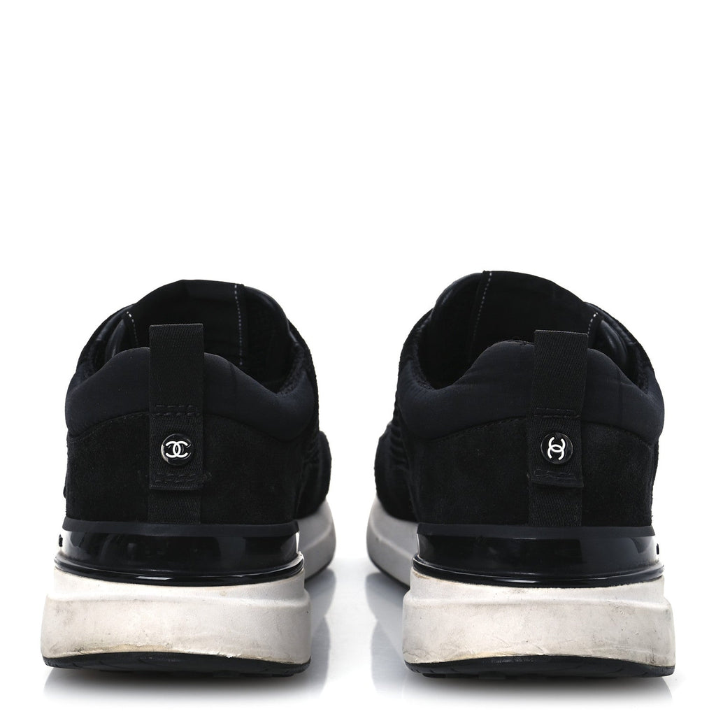 CALFSKIN MESH LYCRA SUEDE WOMENS LOGO SNEAKERS BLACK
