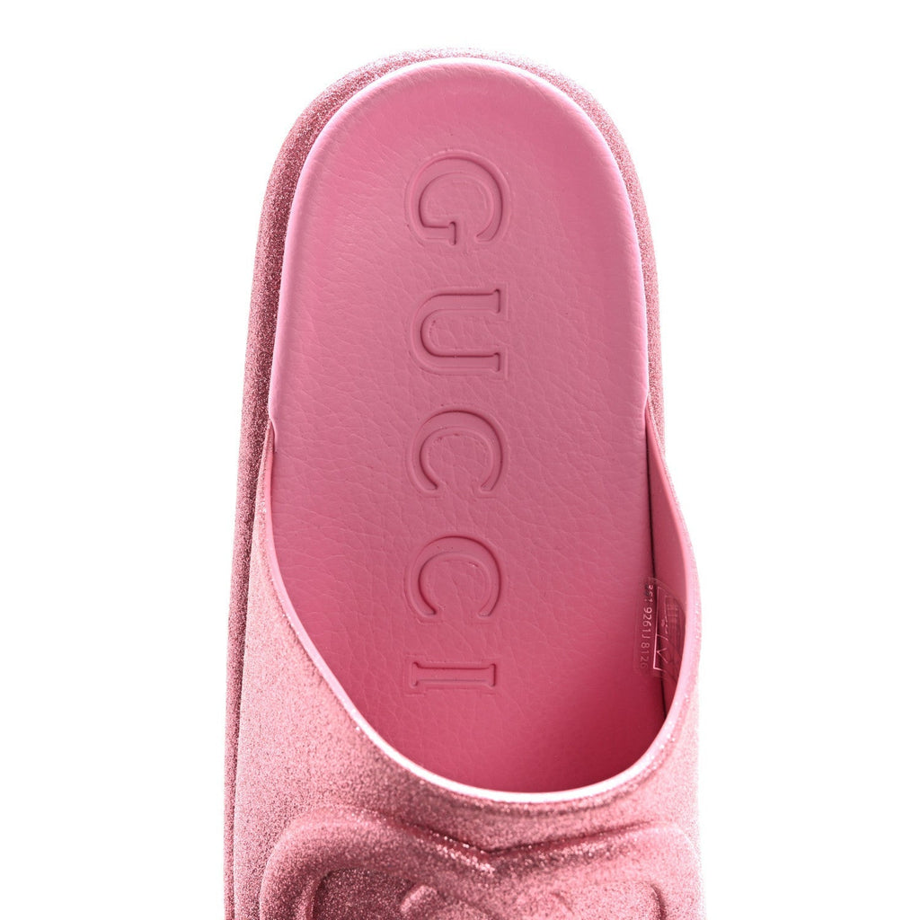 GLITTER RUBBER WOMENS INTERLOCKING G PLATFORM 42MM SLIDE SANDALS ROSE