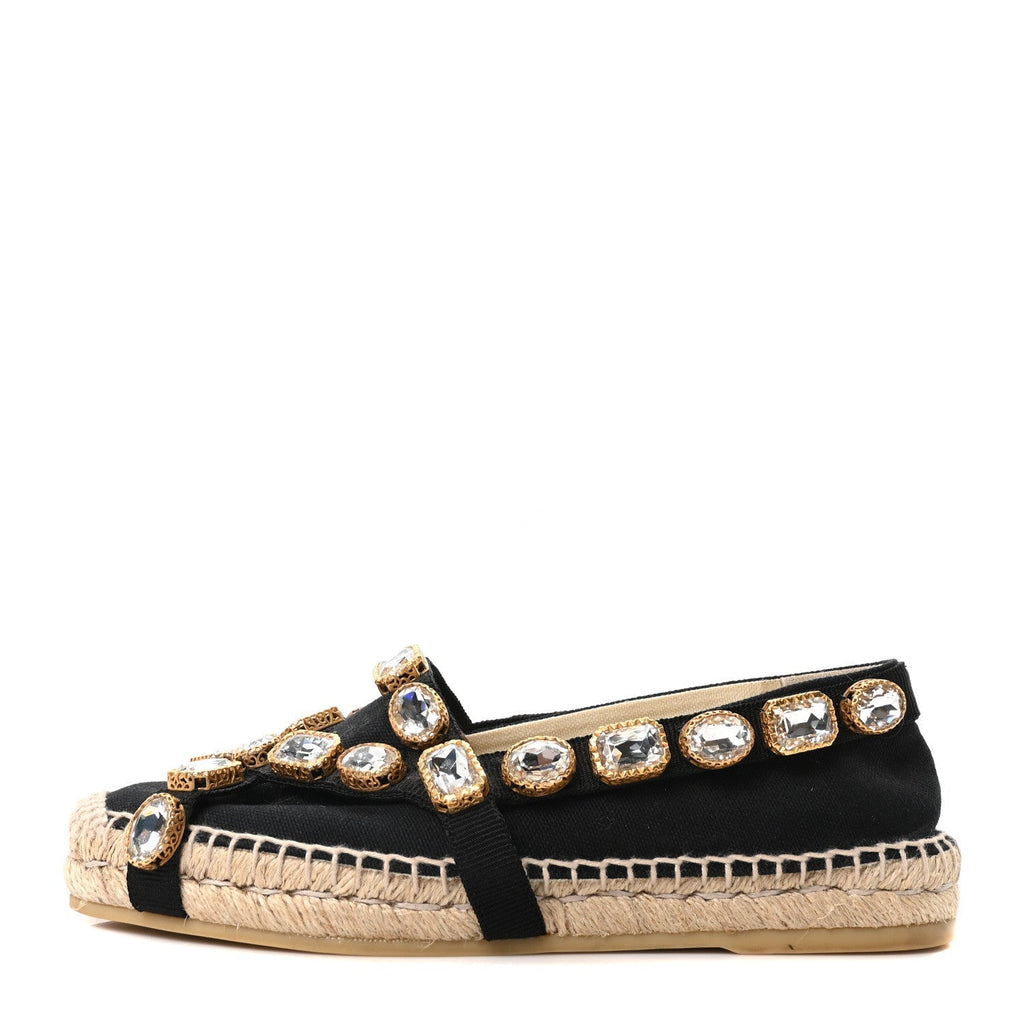 CANVAS CRYSTAL EMBELLISHED ESPADRILLES BLACK