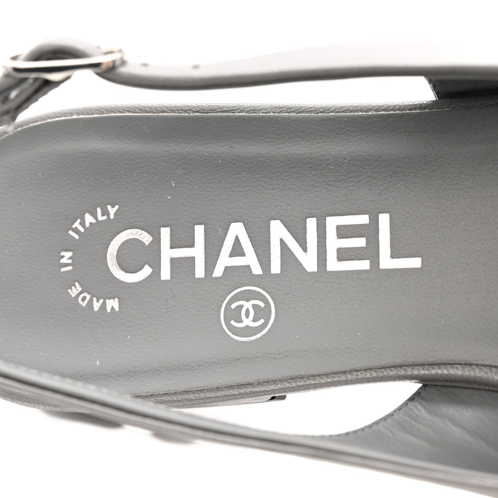 GOATSKIN GROSGRAIN POINTED TOE CC SLINGBACK FLATS GRAY BLACK