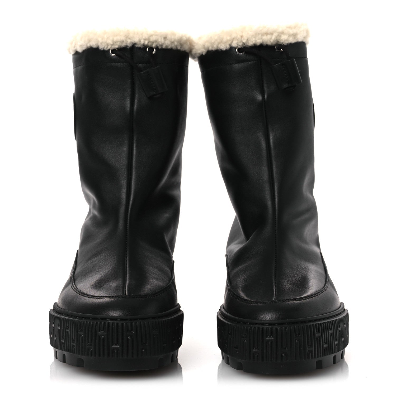 CALFSKIN SHEARLING WOMENS JOURNEY ANKLE BOOTS BLACK ECRU