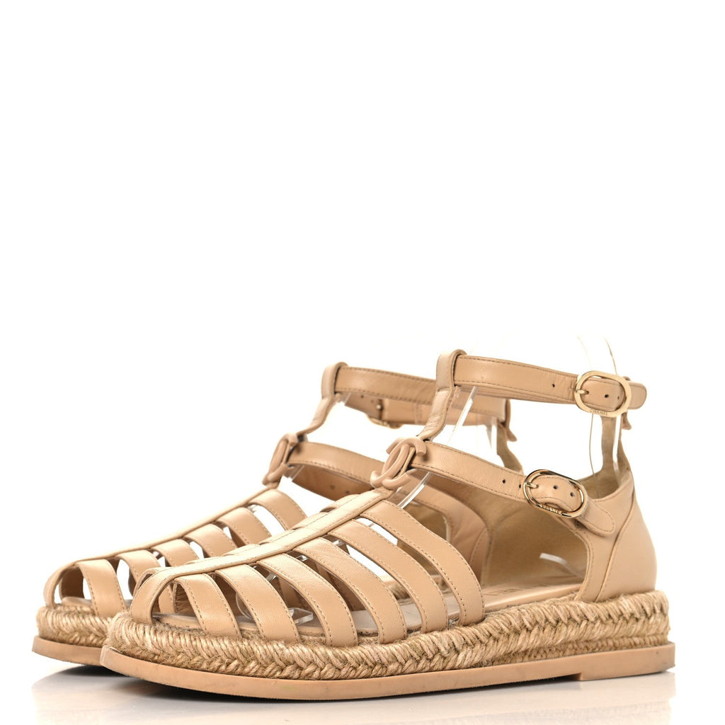 LAMBSKIN ESPADRILLE SANDALS BEIGE