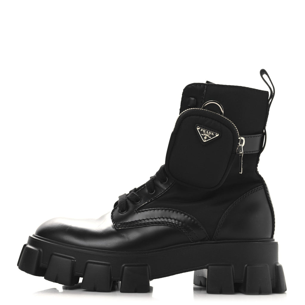 SPAZZOLATO ROIS RE-NYLON METAL TRIANGLE LOGO MONOLITH POUCH POCKET 55MM BOOTS BLACK