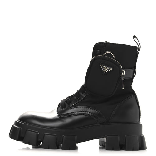 SPAZZOLATO ROIS RE-NYLON METAL TRIANGLE LOGO MONOLITH POUCH POCKET 55MM BOOTS BLACK