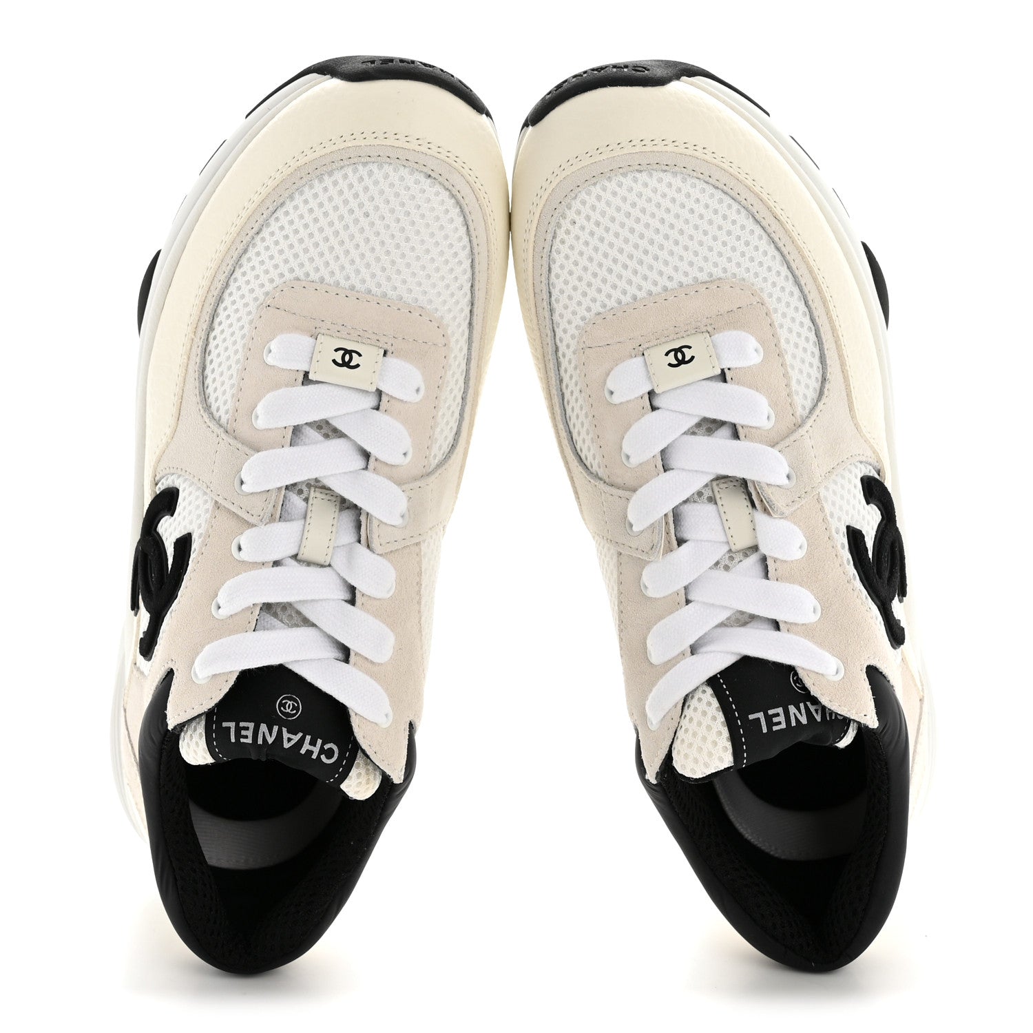 MESH SUEDE GRAINED CALFSKIN WOMENS CC SNEAKERS WHITE BLACK