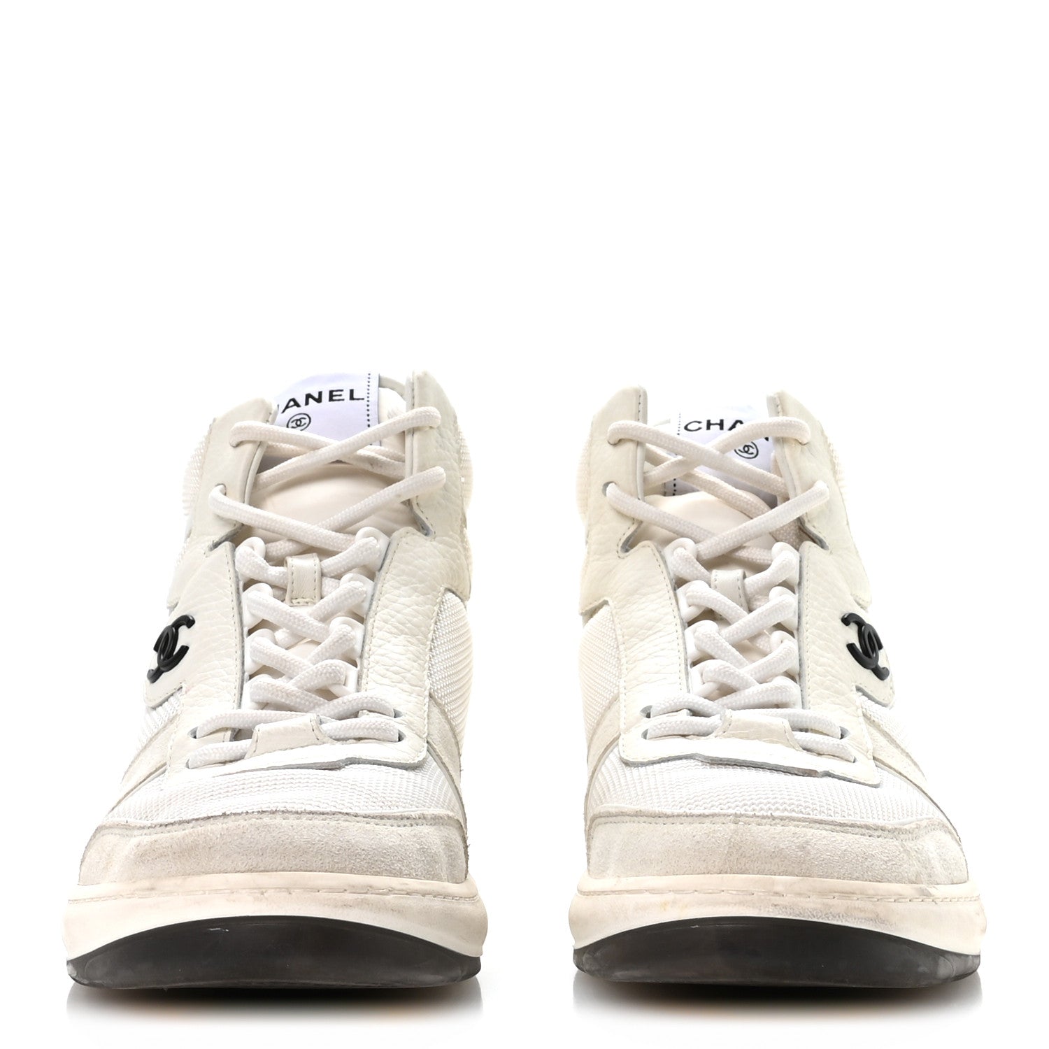 SUEDE FABRIC GRAINED CALFSKIN WOMENS CC HIGH TOP SNEAKERS WHITE