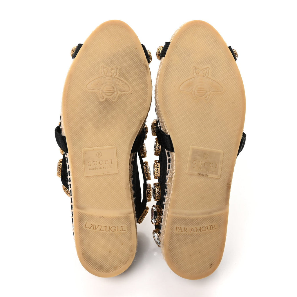 CANVAS CRYSTAL EMBELLISHED ESPADRILLES BLACK