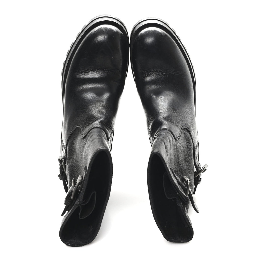 CALFSKIN DOUBLE BUCKLE COMBAT BOOTS BLACK