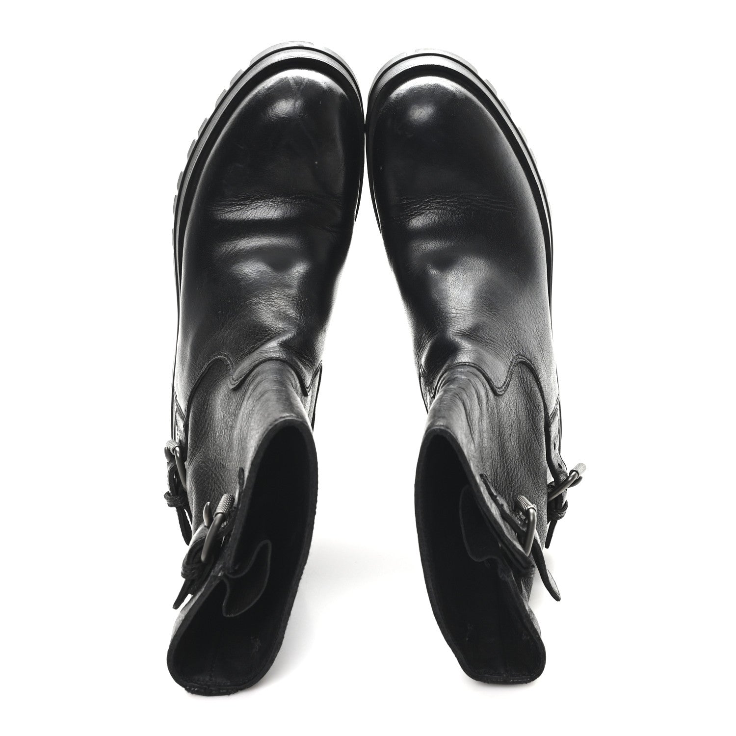 CALFSKIN DOUBLE BUCKLE COMBAT BOOTS BLACK