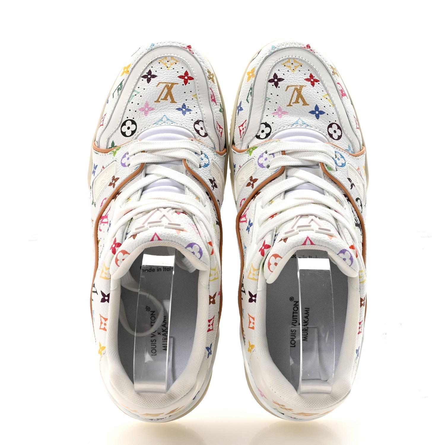 LV X TM CALFSKIN MONOGRAM MULTICOLOR WOMENS LV TRAINER SNEAKERS WHITE