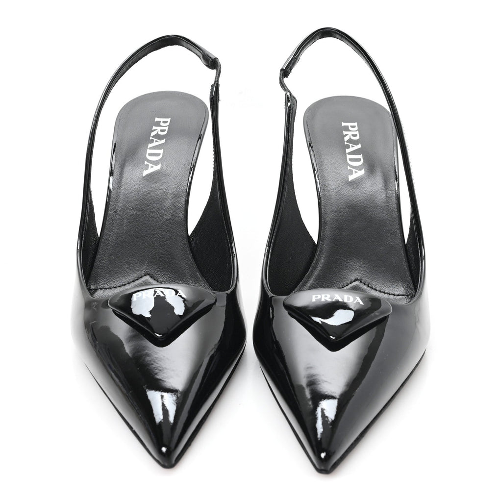 VERNICE LOGO POINTED TOE SLINGBACK PUMPS BLACK
