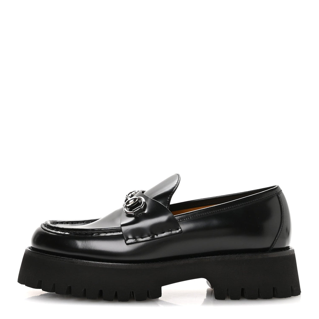 CORDOVAN LUX WOMENS HORSEBIT 45MM PLATFORM LOAFERS BLACK