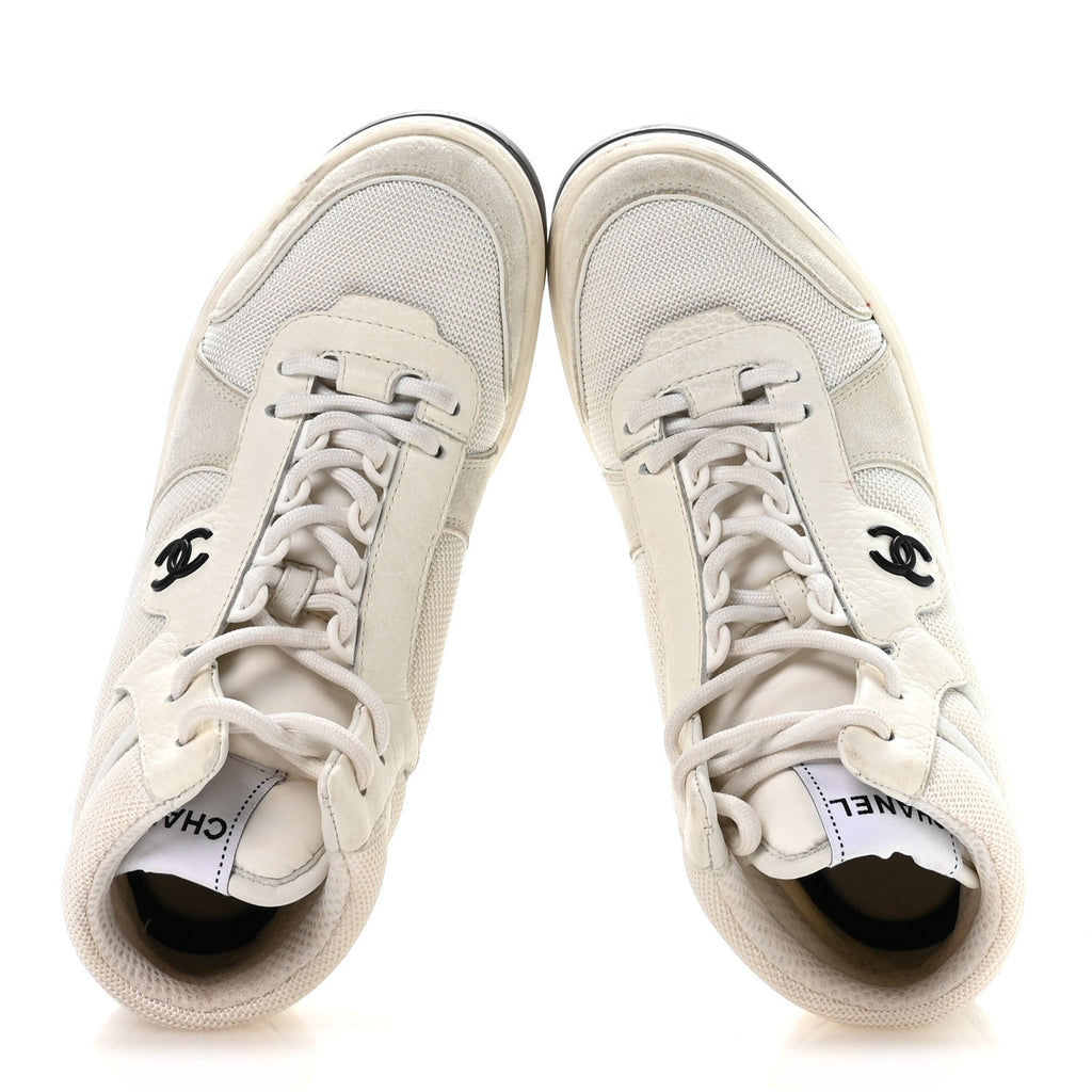 SUEDE FABRIC GRAINED CALFSKIN WOMENS CC HIGH TOP SNEAKERS WHITE