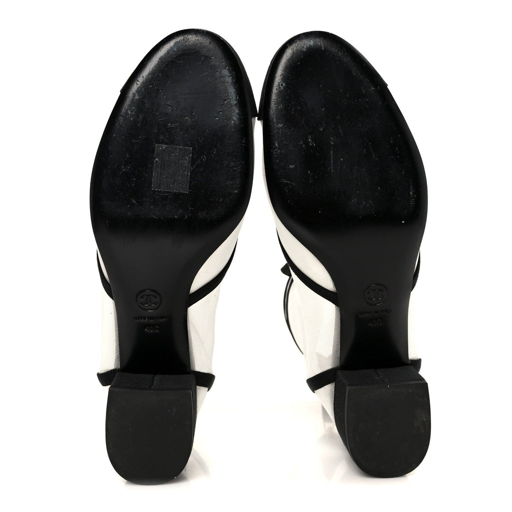 MESH GROSGRAIN CC CAP TOE ANKLE BOOTS WHITE BLACK