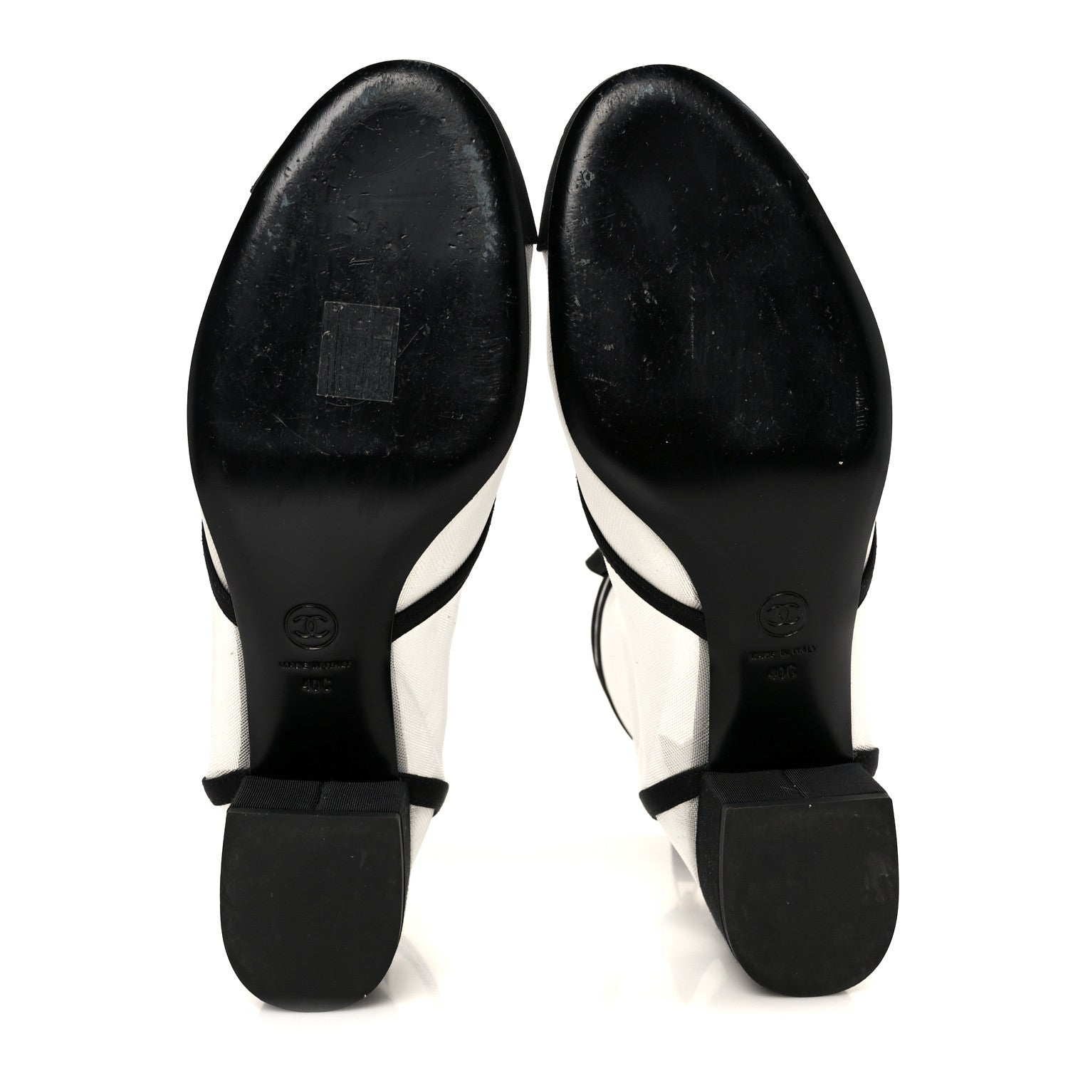 MESH GROSGRAIN CC CAP TOE ANKLE BOOTS WHITE BLACK