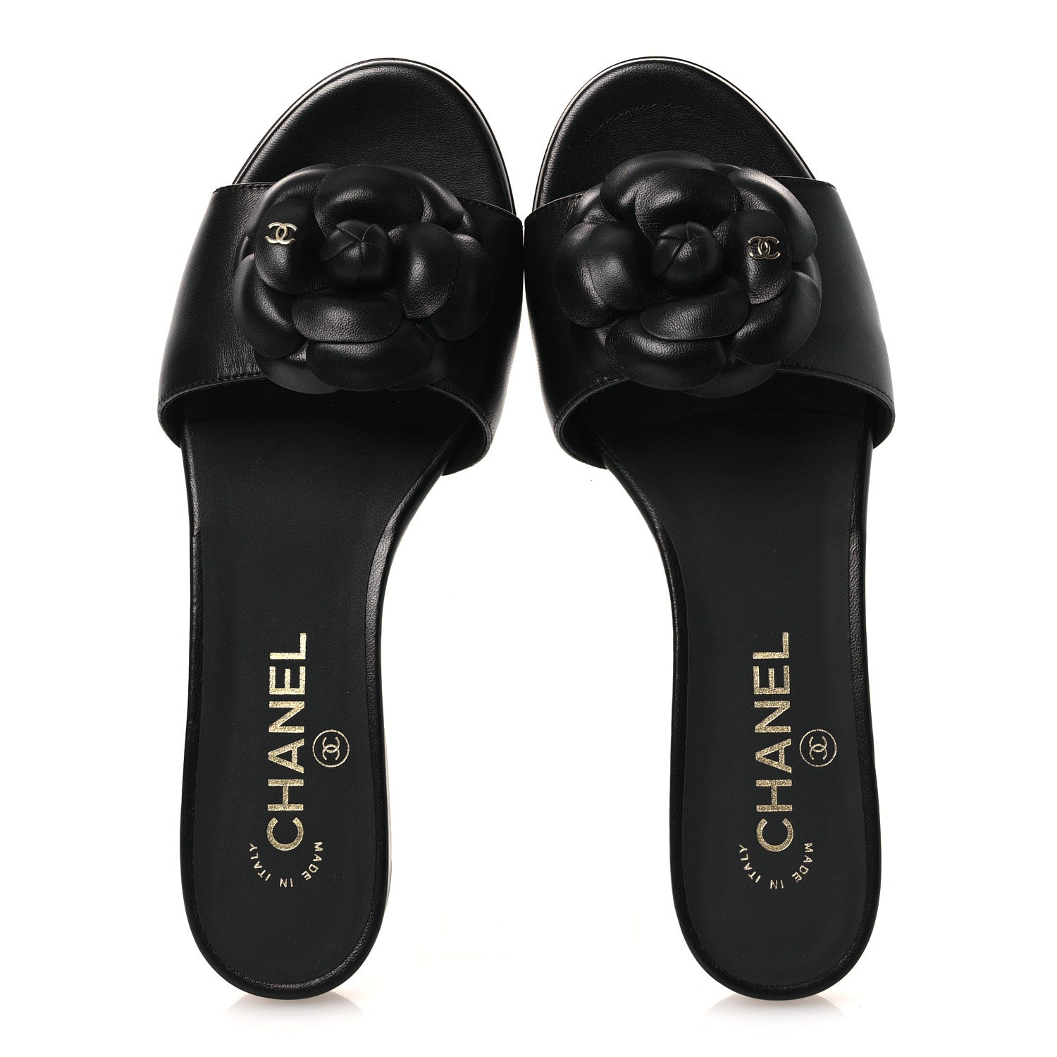 LAMBSKIN CAMELLIA SANDAL MULES BLACK