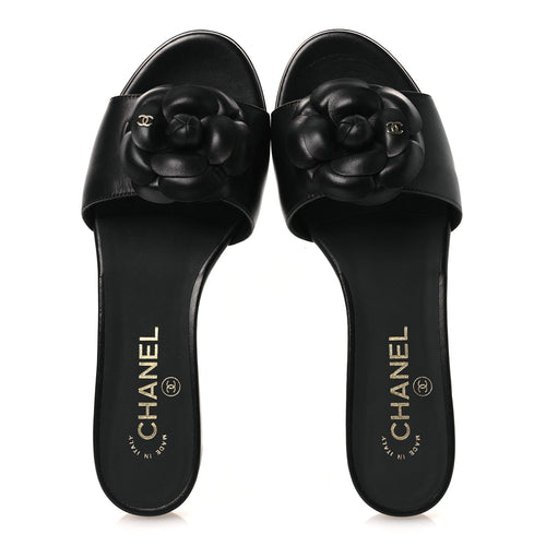 LAMBSKIN CAMELLIA SANDAL MULES BLACK