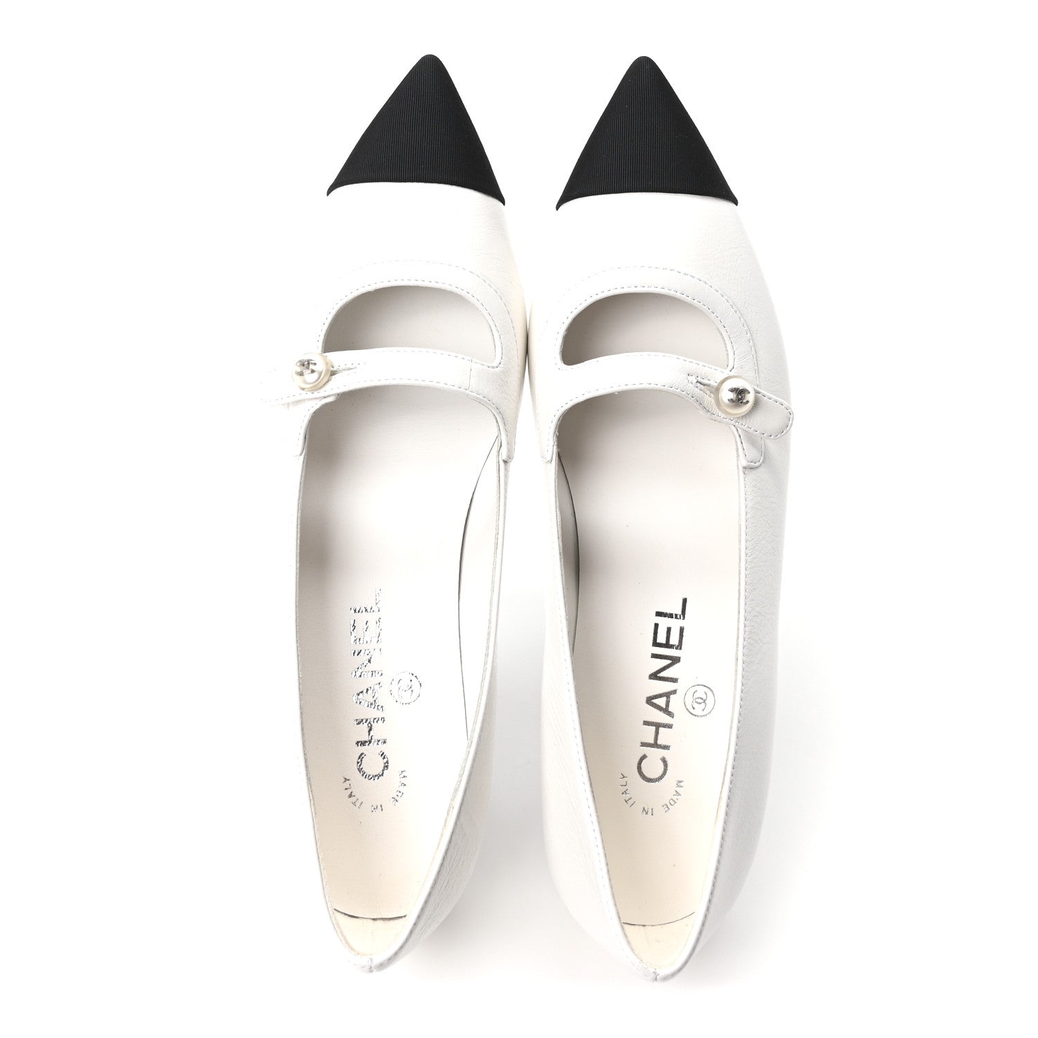 SHINY LAMBSKIN GROSGRAIN PEARL MARY JANES FLATS WHITE BLACK