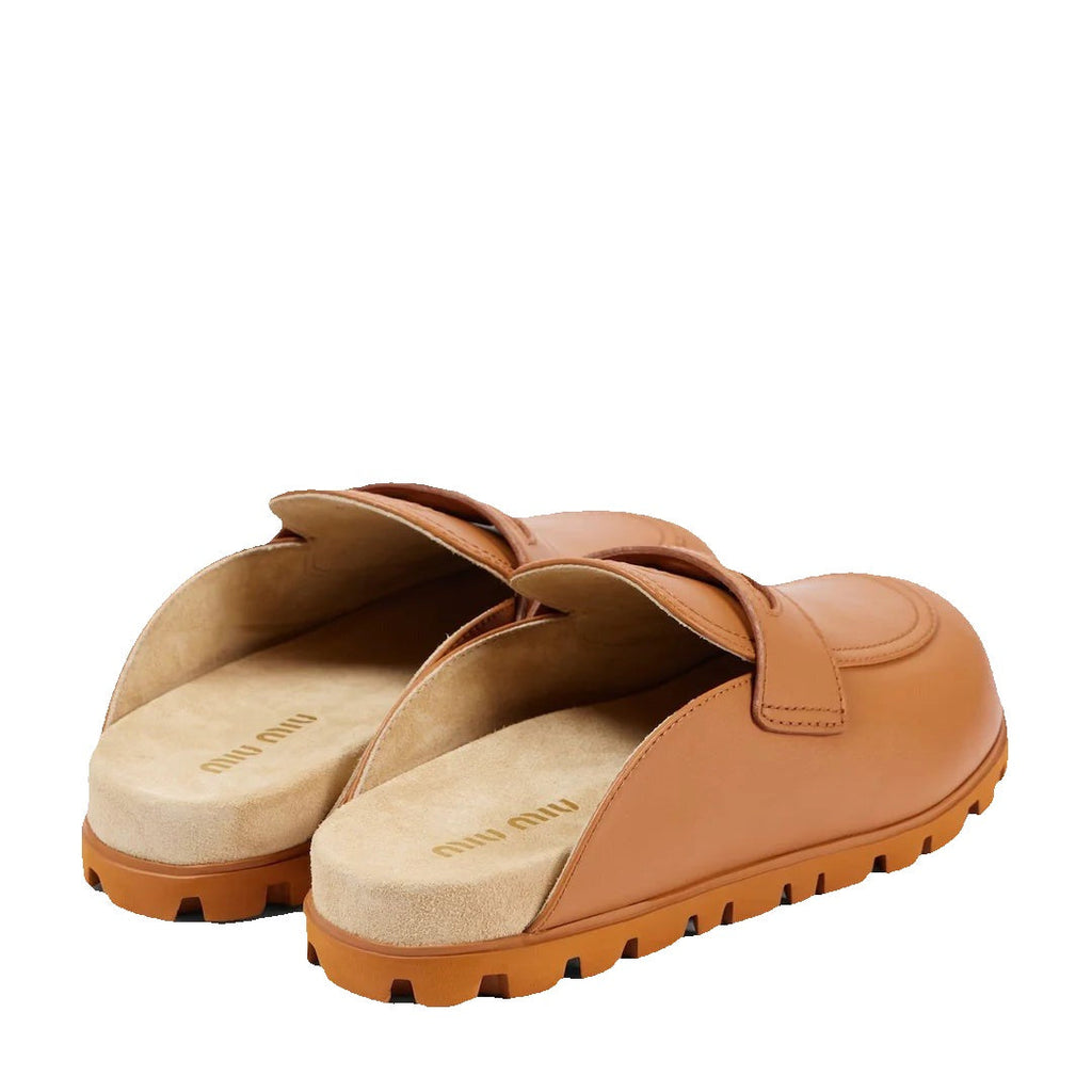 Miu Miu Bos Taurus Calf Leather Mules - Brown/Tan